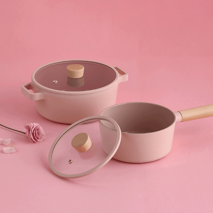 Neoflam Pink IH Induction Pot with Lid Cookware Set of 3P