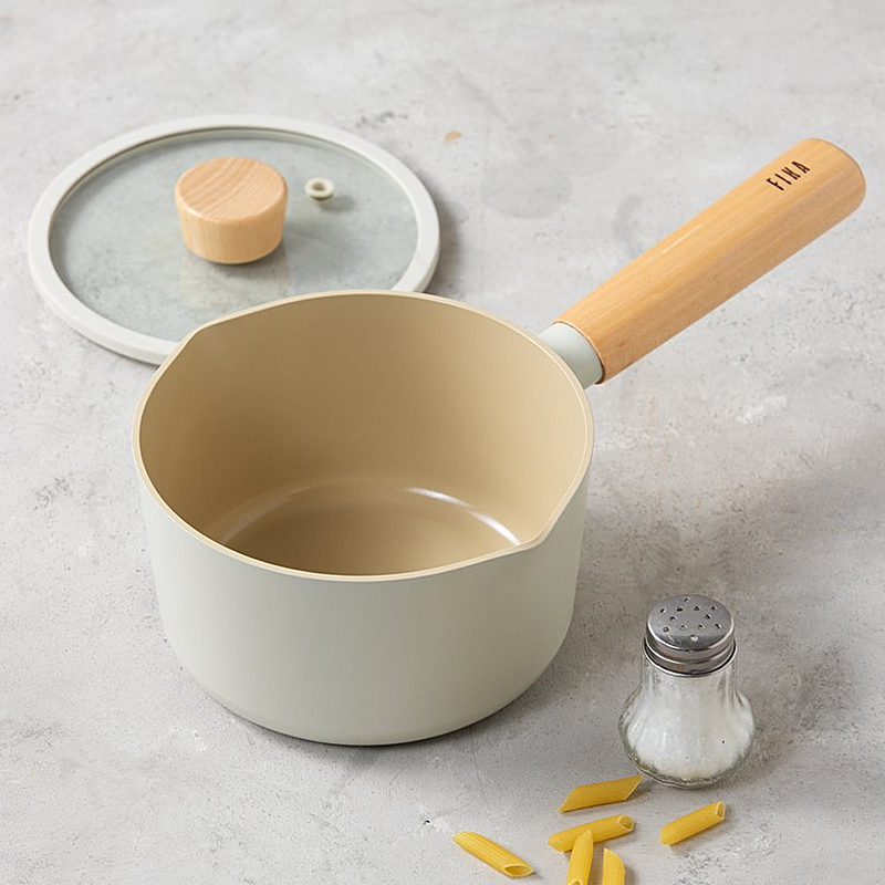 Neoflam Fika Ceramic Nonstick Induction Saucepan with Lid - 16cm (1.2L) - On a table