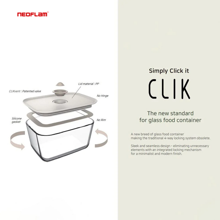 Neoflam Clik Glass Food Storage Set - Rec. Small/Medium - Set of