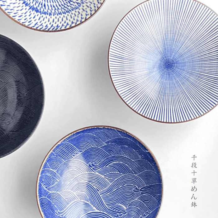Showa Seito Shimakoushi Classic Blue and White Japanese Ramen Bowl (24cm)