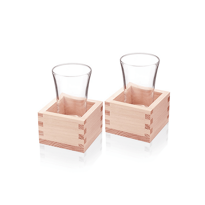 TOKYO ART Japanese Sake Masu Cups Set Of 2 - Red Daruma Wooden Sake Boxes Made In Japan