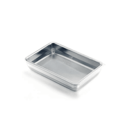 An empty, rectangular Yoshikawa 33.5cm large stainless steel food storage container with a brushed finish, angled on a white background.
