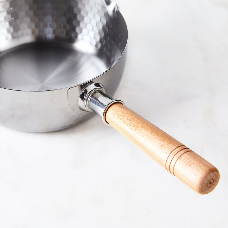 Yoshikawa Yukihira Saucepan 18cm with Strainer - Made in Japan: Wooded handle