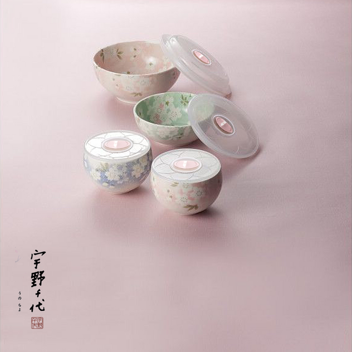 Aito Mino Yaki Uno Chiyo Blossom 8-Piece Bowl Set: light color therme