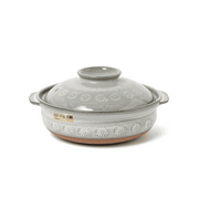 A product image of the large Size 9 Ginpo Hana Mishima Induction (IH) Donabe, showing the IH compatibility mark on its light grey floral patterned body.