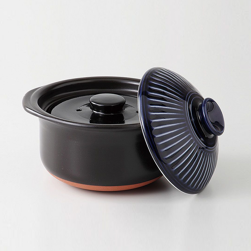 Ginpo Kikka Donabe Rice Pot with Double Lids Blue - 5.5 Cups - Made in Japan. Double lids.