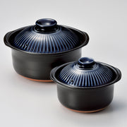 Ginpo Kikka Donabe Rice Pot with Double Lids Blue - 5.5 Cups - Made in Japan. Two sizes.