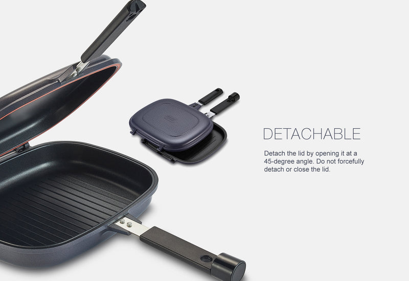 Happycall Double Pan 2.0 (Detachable) Jumbo Grill - Navy Blue. Detachable features.
