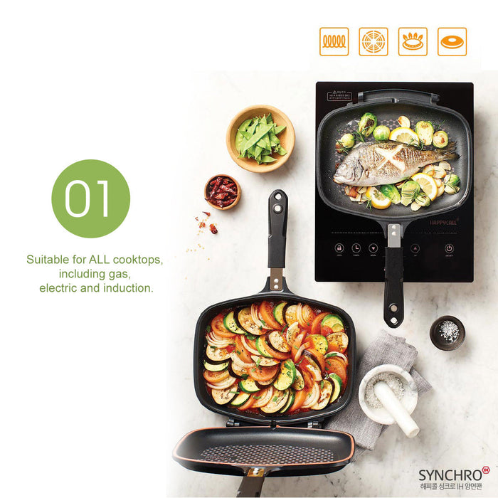 Happycall IH Synchro (Detachable) Double Pan - Jumbo Grill. Suitable for all cooktops.