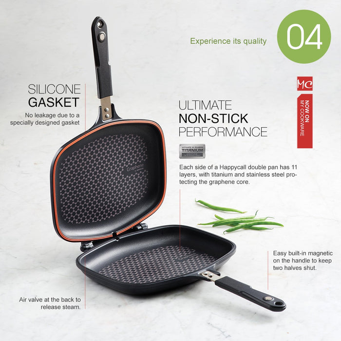  HAPPYCALL SYNCHRO IH Separable Graphene Outshell Coated  Nonstick Double Pan for Baking Fish Square, Dishwasher Safe PFOA-free +  Silicon Packing 2pcs: Home & Kitchen