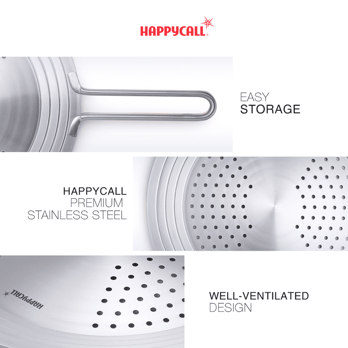 Happycall Stainless Steel Splatter Guard (22cm to 30cm): easy storage and well-ventilated design
