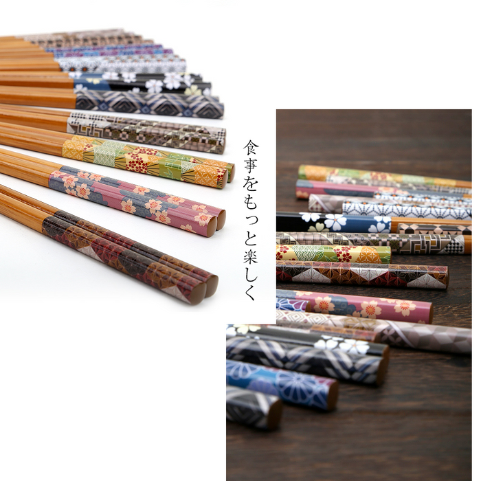 Ishida Four Seasons Natural Wood Chopstick (Pack of 10): unique patterns for each chopstick
