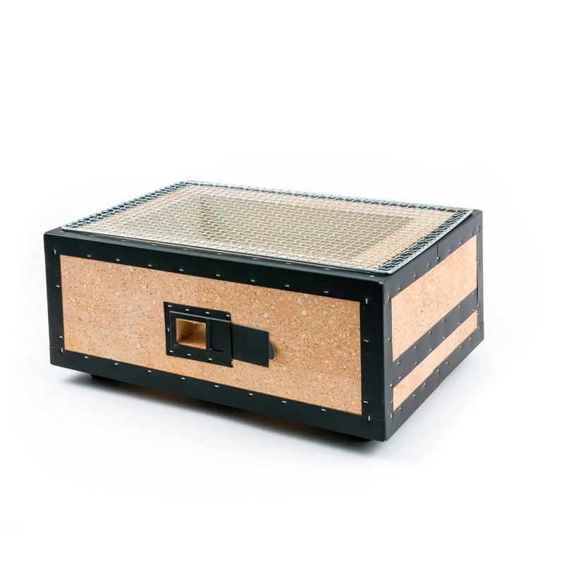 A product image of the Kinka Okunoto Konro Grill (Wide Medium 47cm), showing its authentic diatomite block construction and wide-format design.

