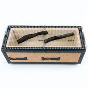 Top-down view of 54cm Okunoto Konro Grill with charcoal on the mesh.