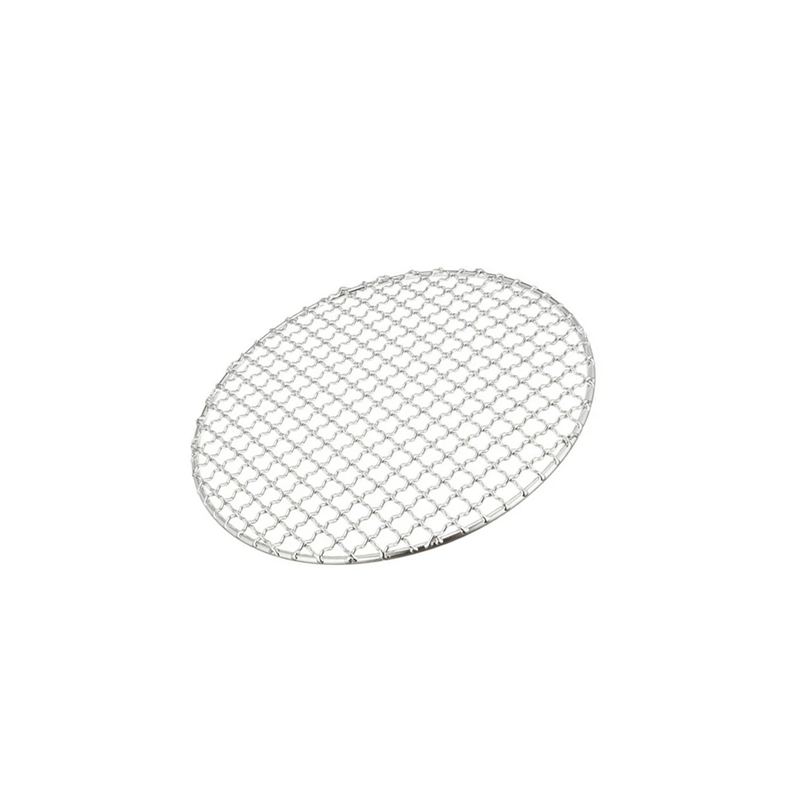 A product image of the 19cm round reusable stainless steel konro grill mesh, showing its woven wire construction on a white background.

