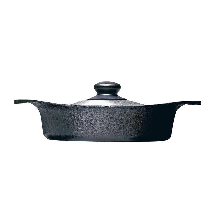 Sori Yanagi Cast Iron Induction Skillet Pan 22cm with Stainless Steel Lid: Image from side
