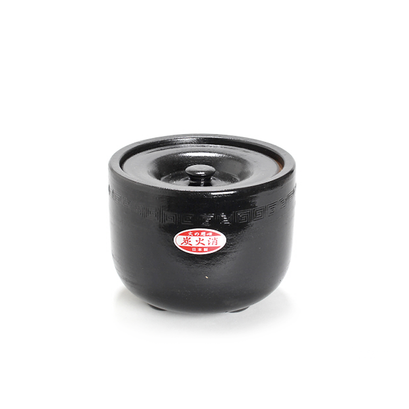 A product image of the medium Taiki Charcoal Extinguishing Donabe Pot, showing its glossy black finish and traditional design.

