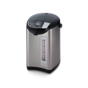 Tiger 5L electric water boiler and warmer (PDU-A50A) in a stainless steel and black finish, shown on a clean white background.
