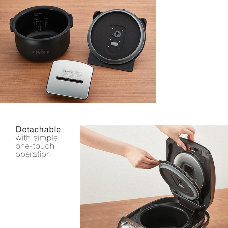 Tiger IH Pressure Multifunctional Rice Cooker 10 Cups JPK-G18A: Detachable with simple one-touch
