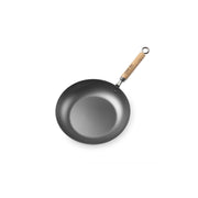 A product image of the Yoshikawa Cook-Pal Ren 24cm Carbon Steel Frypan, showing its classic shape and branded natural wood handle on a white background.