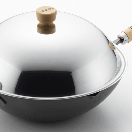 Yoshikawa Cook-Pal Ren Nitrided Carbon Steel Induction Wok with Two Handles with Lid