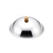 The Yoshikawa COOK-PAL 33cm stainless steel lid, featuring a black resin knob in the center, shown against a plain background.
